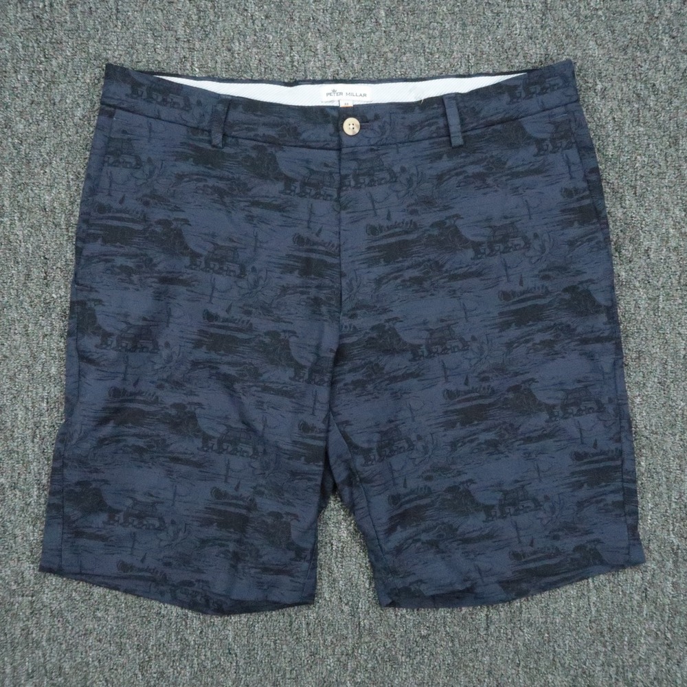 Peter Millar Shorts Mens 33 Blue Performance Stretch Chino Camping Golf Print